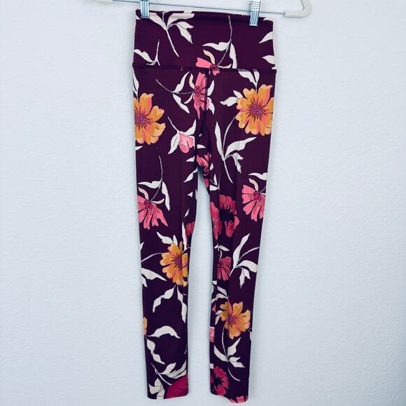 Sezane EPS Women Surya Floral Leggings Size XS 7/8 Active Stretch Dark Red - Picture 1 of 8